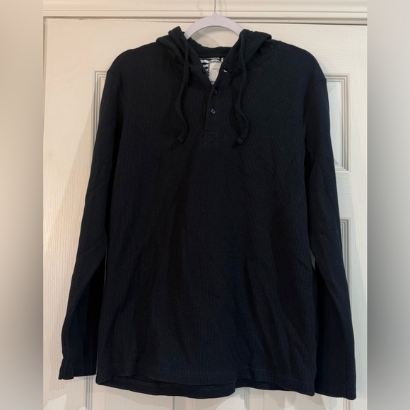 Denim & Flower Ricky Singh  Dark Blue Hoodie Waffle Knit Pullover Size L - Picture 1 of 7